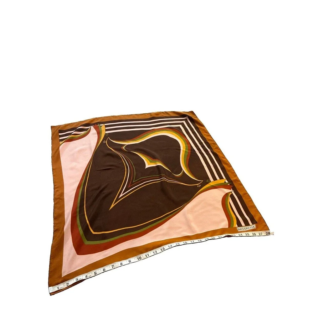 Vintage Missrose Abstract Scarf Brown Pink Green Red Yellow Gold